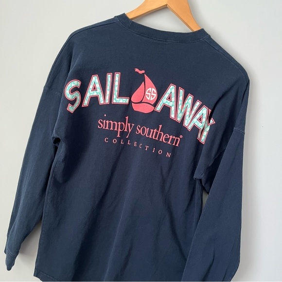 Simply Southern Collection Sail Away Navy Blue Oversized Long Sleeve Shirt Sz S - Picture 14 of 14